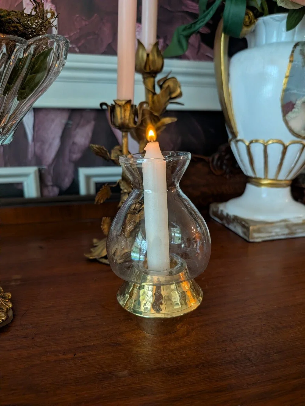 Vintage Brass Gold Hurricane Candle holder 6